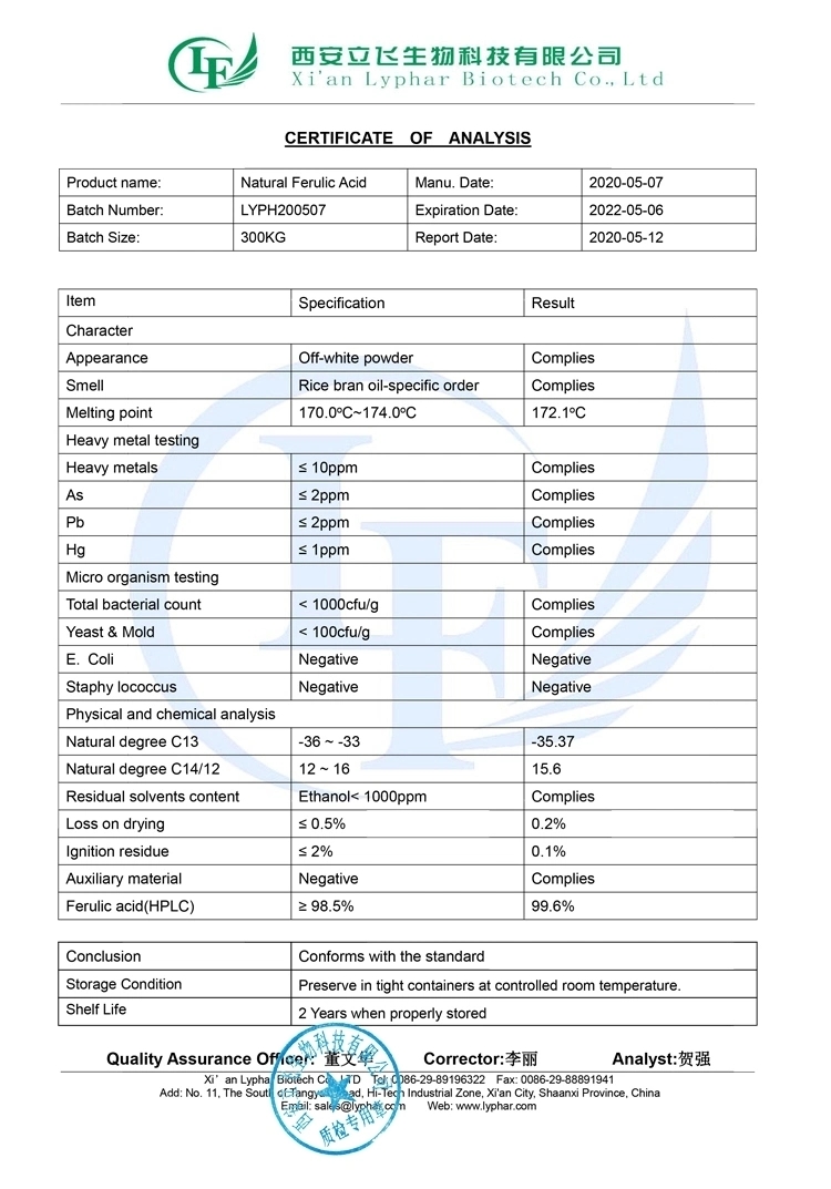Ferulic acid powder-Lyphar Biotech Co., Ltd