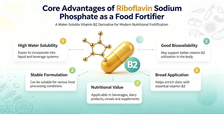 What are the core advantages of Riboflavin Sodium Phosphate as a food nutrient fortifier? 6 2026082708213283